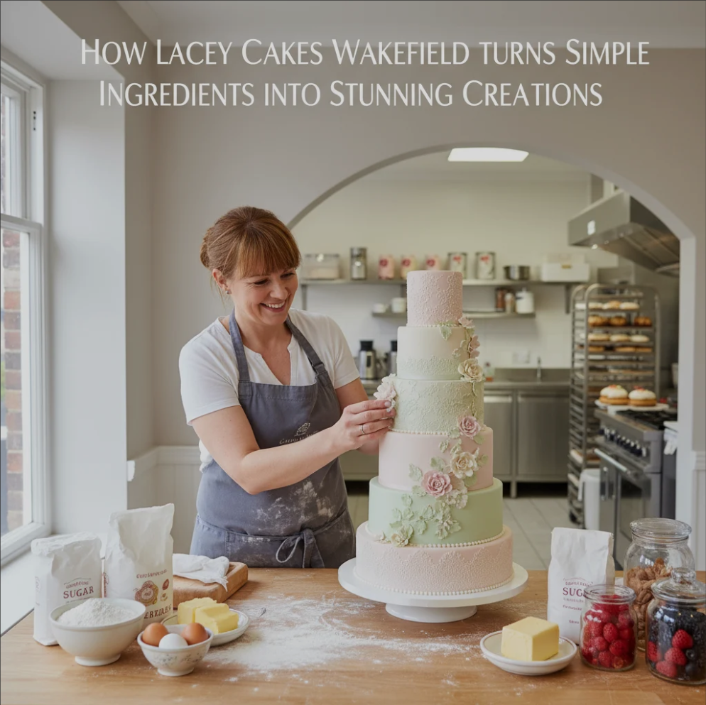 A beautifully decorated custom cake by Lacey Cakes Wakefield made from simple ingredients