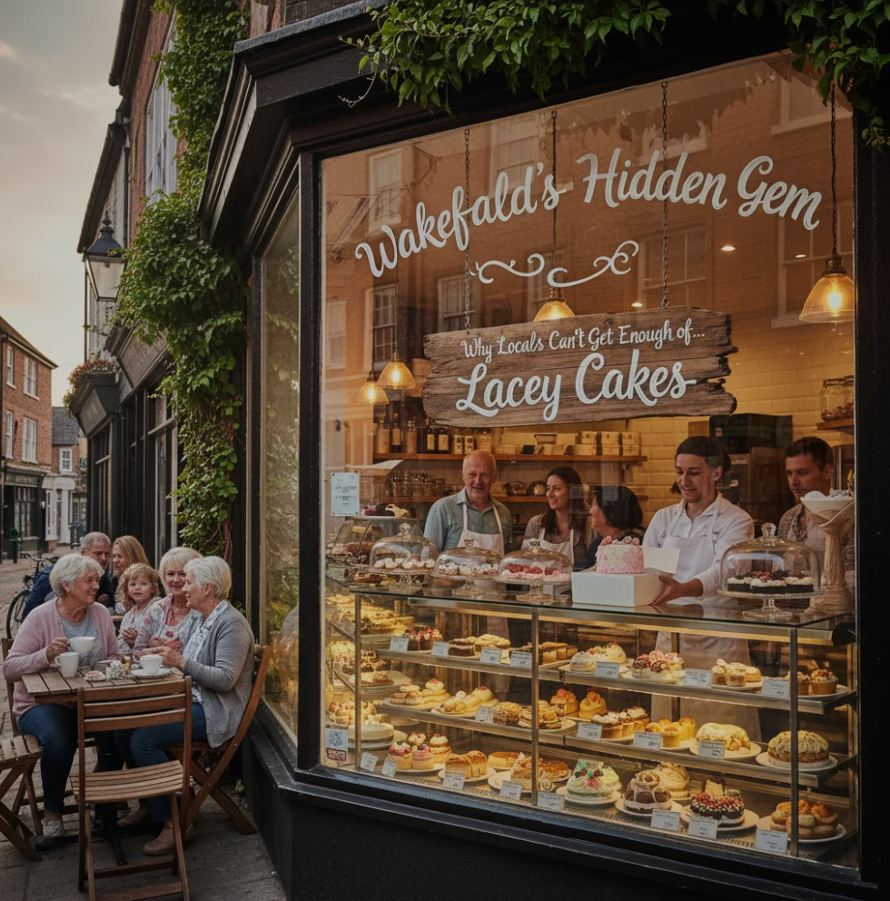 Lacey Cakes Wakefield display of handcrafted cakes and pastries.