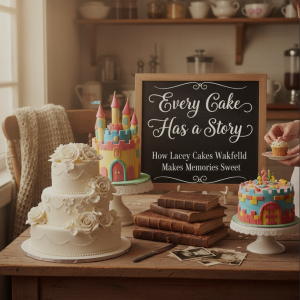 Beautifully decorated bespoke cake from Lacey Cakes Wakefield at a celebration