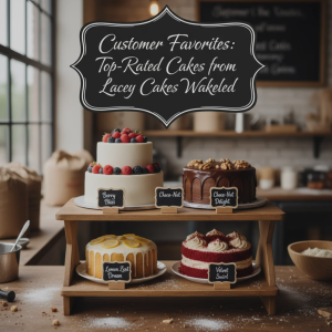 Assorted signature cakes displayed at Lacey Cakes Wakefield bakery