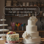 Cake decorator at Lacey Cakes Wakefield applying smooth buttercream and fondant details to a custom celebration cake