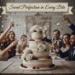 A beautifully decorated Lacey Cakes Wakefield custom cake surrounded by party decorations.