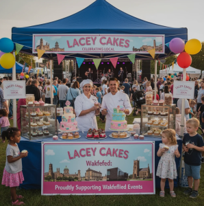 Custom cakes by Lacey Cakes Wakefield displayed at a local Wakefield event