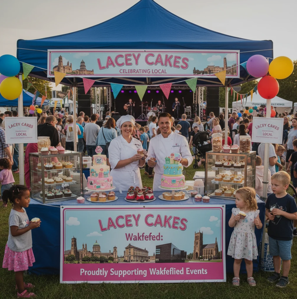 Custom cakes by Lacey Cakes Wakefield displayed at a local Wakefield event
