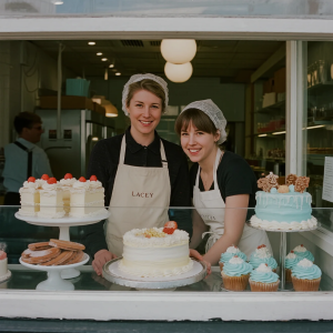 tim pembuat kue kreatif di Lacey Cakes Wakefield sedang menghias kue