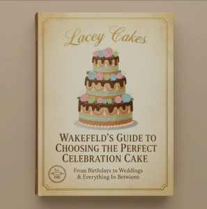 Beautifully decorated celebration cake with fresh flowers and colorful icing from Lacey Cakes Wakefield