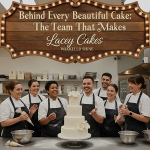 A group of bakers and cake decorators at Lacey Cakes Wakefield working on colorful, detailed cakes