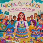 Community members gathered around handcrafted cakes from Lacey Cakes Wakefield at a local event