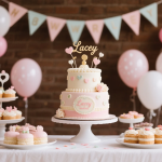 Beautifully decorated custom cake from Lacey Cakes Wakefield displayed on a party table