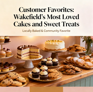 Assortment of Wakefield’s popular cakes and sweet treats beautifully displayed on a bakery counter
