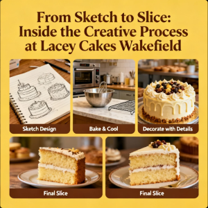 Custom-designed celebration cake by Lacey Cakes Wakefield, showing detailed craftsmanship and artistic decoration