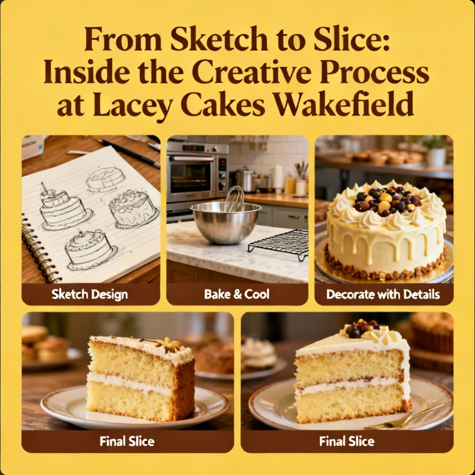 Custom-designed celebration cake by Lacey Cakes Wakefield, showing detailed craftsmanship and artistic decoration